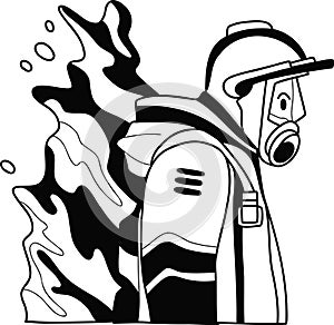 firefighter with fire suit illustration in doodle style