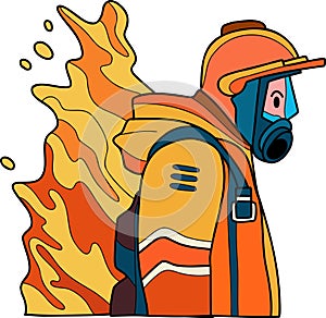 firefighter with fire suit illustration in doodle style