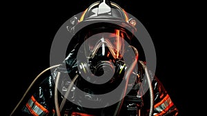 Firefighter in full gear. Reflection of fire on visor