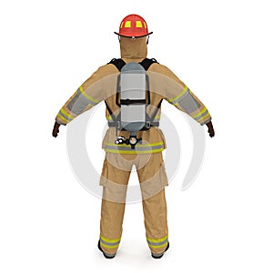 Firefighter In Fully Protective Uniform Standing Pose Isolated 3D Illustration On White Background