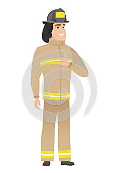 Firefighter giving thumb up vector illustration.