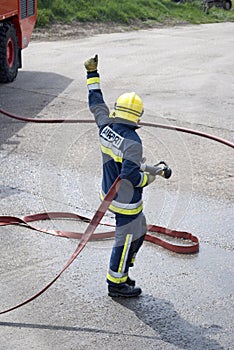 Firefighter giving the thumbs up