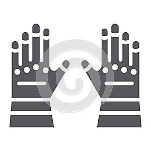 Firefighter gloves glyph icon, clothes and protection, rubber gloves sign, vector graphics, a solid pattern on a white