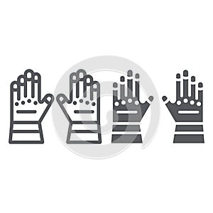 Firefighter gloves line and glyph icon, clothes and protection, rubber gloves sign, vector graphics, a linear pattern on