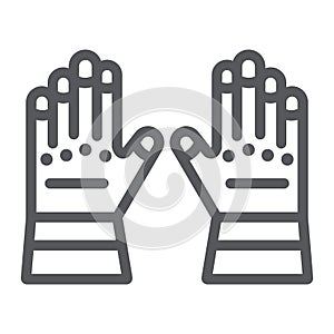 Firefighter gloves line icon, clothes and protection, rubber gloves sign, vector graphics, a linear pattern on a white