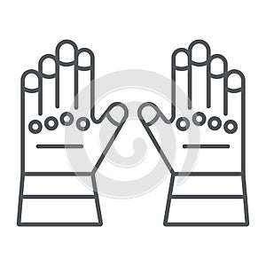 Firefighter gloves thin line icon, clothes and protection, rubber gloves sign, vector graphics, a linear pattern on a