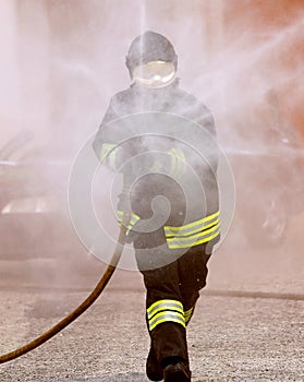 firefighter with an helmet during emergency