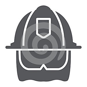 Firefighter helmet glyph icon, equipment and fire, head protection sign, vector graphics, a solid pattern on a white
