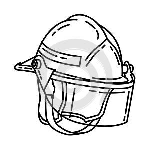 Firefighter Helmet Icon. Doodle Hand Drawn or Outline Icon Style