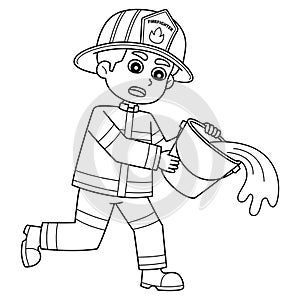 Firefighter Holding a Bucket of Water Isolated