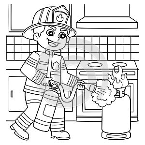 Firefighter Holding a Fire Extinguisher Coloring