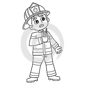 Firefighter Holding a Radio Isolated Coloring