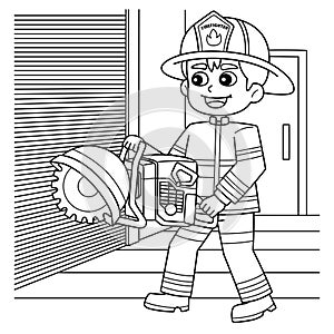 Firefighter Holding a Rescue Saw Coloring Page