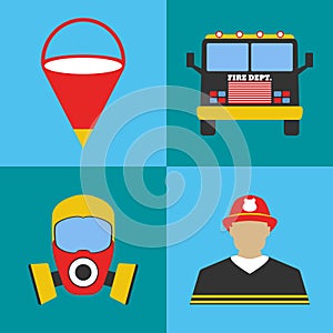 Firefighter icon set. Fire departament equipment icons. Vector I