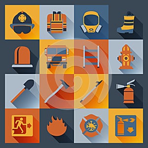 Firefighter icons flat