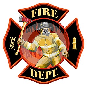 Firefighter Inside Maltese Cross Symbol photo