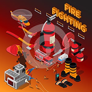 Firefighter Isometric Composition