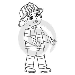 Firefighter Kid Standing Isolated Coloring Page