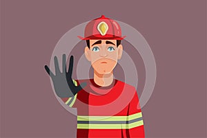 Firefighter Making a Halt Gesture Warning about Fire Vector Cartoon