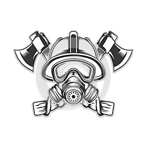 Firefighter mask with helmet background axe vector design illustration black and white graphic bundle