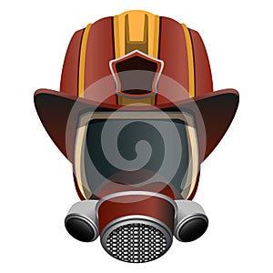 Firefighter Mask and Helmet. Head of a firefighter