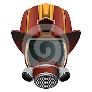 Firefighter Mask and Helmet. Head of a firefighter