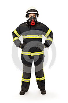 Firefighter with mask and protective suit