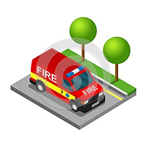 Firefighter pickup van isometric 3d car truck transport