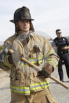 Firefighter With Police Officer