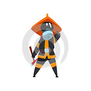 Firefighter in a protective mask with axe, fireman character in uniform at work vector Illustration on a white