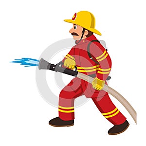 Firefighter puts out fire with hose.