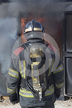 Fireman fire training station drill