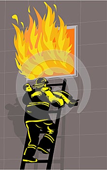 Firefighter rescue boy burning