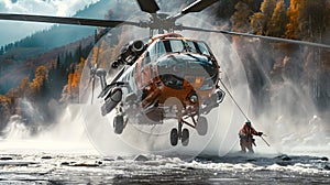 Firefighter Rescue Mission Helicopter Crew in Action