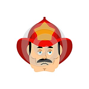 Firefighter sad emoji face avatar. Fireman sorrowful emotions. man dull