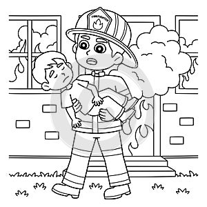 Firefighter Saving the Kid Coloring Page for Kids