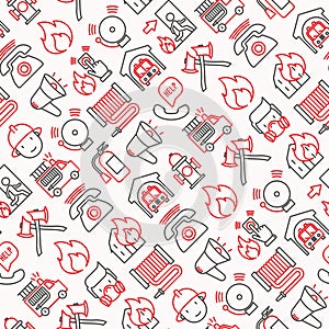 Firefighter seamless pattern with thin line icons photo