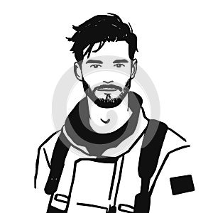 Firefighter. Firefighter simple black and white line art vector logo