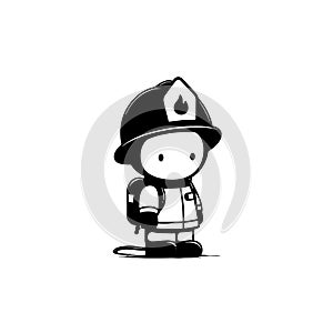 Firefighter. Firefighter simple black and white line art vector logo