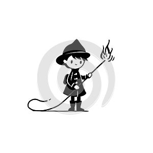 Firefighter. Firefighter simple black and white line art vector logo