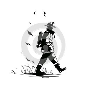 Firefighter. Firefighter simple black and white line art vector logo