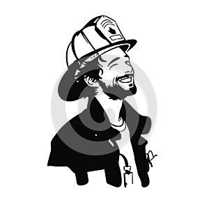 Firefighter. Firefighter simple black and white line art vector logo