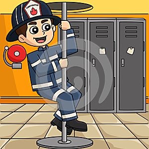 Firefighter the Sliding Down Pole Colored Cartoon