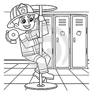 Firefighter the Sliding Down Pole Coloring Page