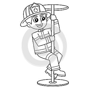 Firefighter Sliding Down Pole Isolated Coloring