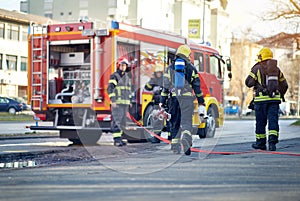 Firefighter teamwork successfully completed the firefighting