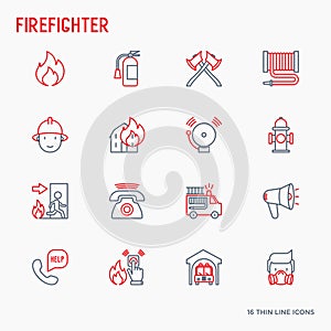 Firefighter thin line icons set photo
