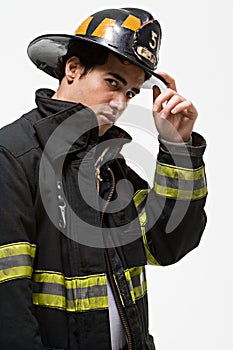 Firefighter tipping his hat photo