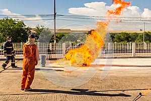 Firefighter during training