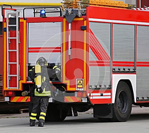 Firefighter during a training exercise with the oxygen cylinder